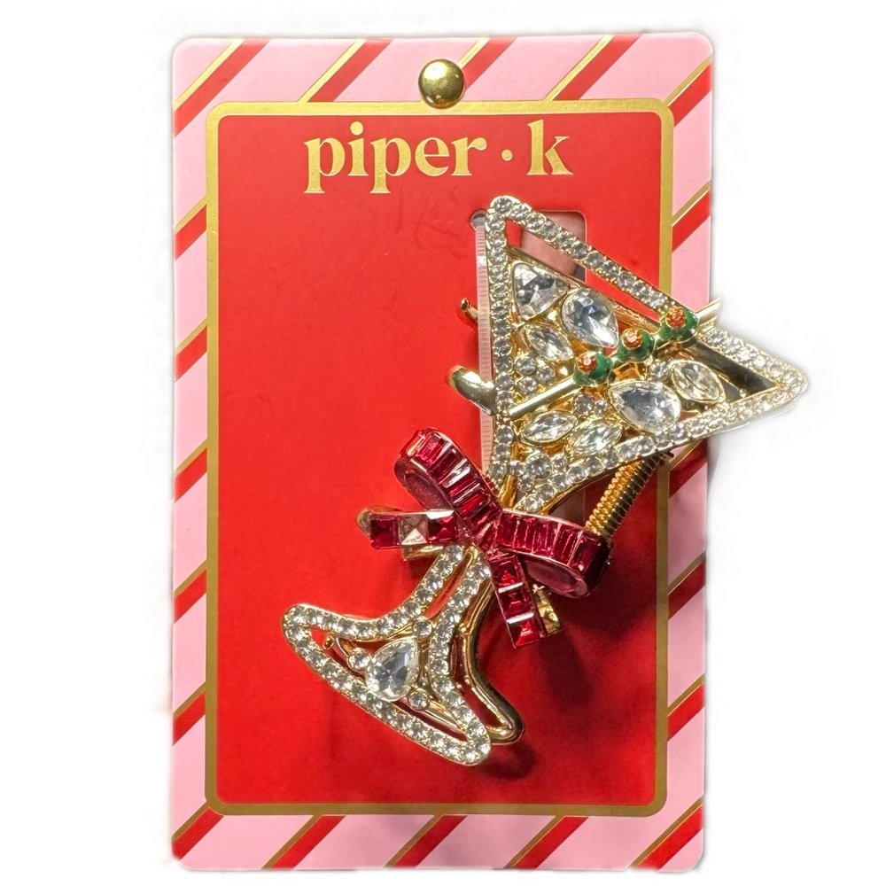 piper•k — Gold Jeweled Dirty Martini Cocktail Hair Clip with Red Bow